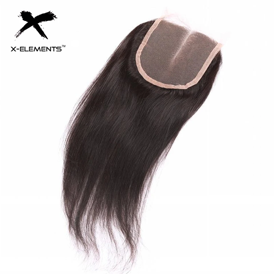 X-Elements Peruvian Straight Lace Closure Natural Color Human Hair Weaves Non Remy Hair 4x4 Free Middle Three Part Lace Closure (3)