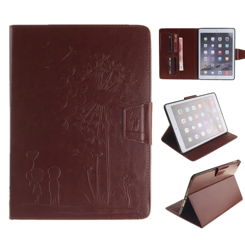 Tablet Cover For Apple Ipad Air 2 Case Magnet Stand Wallet Flip Embossing Lovers Dandelion Luxury Retro Card Holder For IPad 6 (37)
