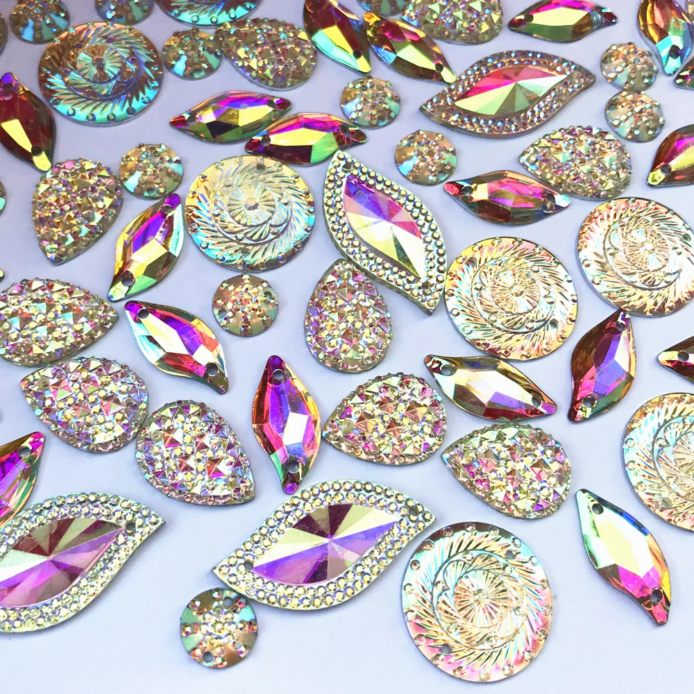 

Sparkle Mixed shape AB Sew On 170pcs Sewing Wedding Beads Rhinestones Flatback Accessories Sew on For Clothes Dress Decorations
