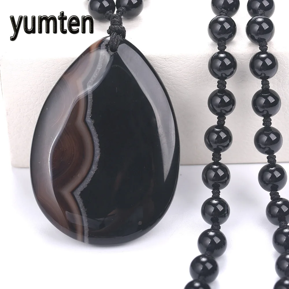 Yumten популярный свитер ожерелье на длинной цепочке модные Для мужчин женский, черный агат капли воды кулон украшение в виде креста оптовая