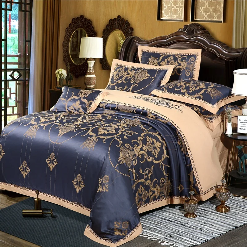 Luxury Black Bedding Sets Silk Cotton Jacquard Queen King Size