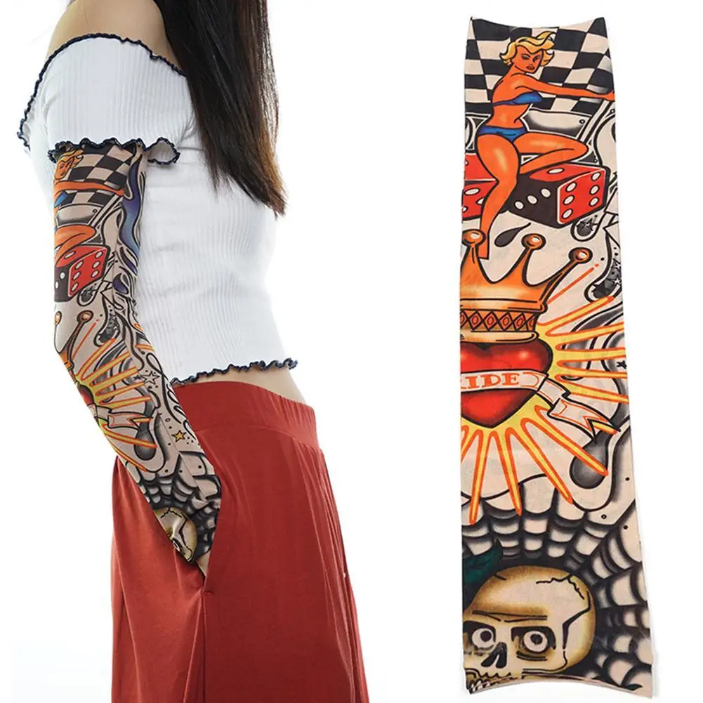 1 шт. модные временные фальшивые Татуировки Рукава Arm Art Design Kit нейлон вечерние чулок для Руки Временные татуировки оптом - Цвет: 1pcs style random