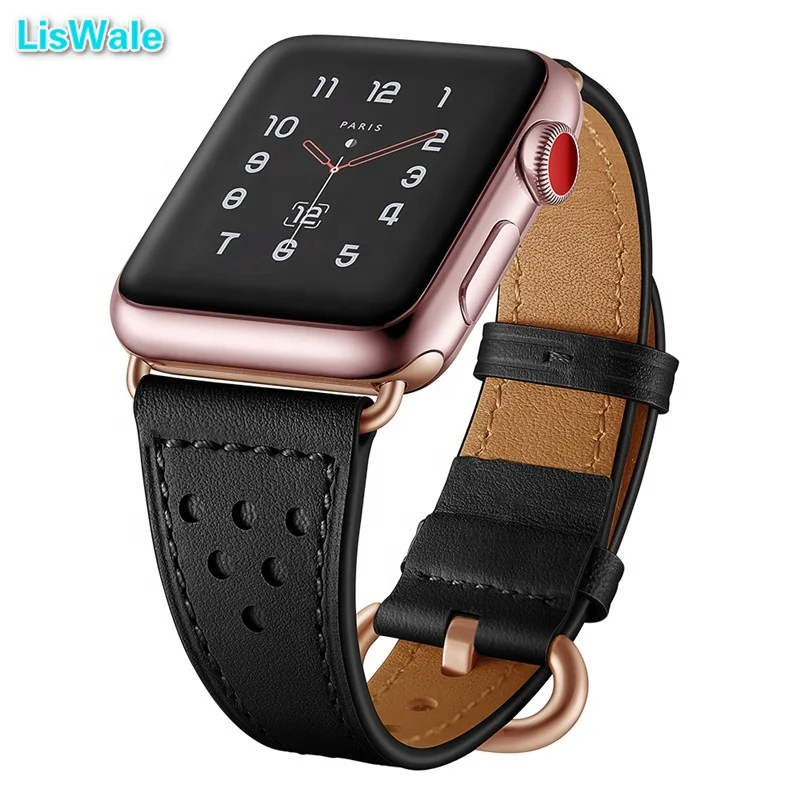 

Sport Breathable Genuine Leather Strap for iwatch bracelet Apple Watch Series 4 3 2 1 Band 42mm 38mm Belt For IWO 8 7 6 5 4 3 2
