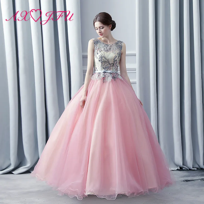 AXJFU серый цветок розовый кружевной вечернее платье es круглым вырезом Вечерние цветок Элегантный Бант розовое вечернее платье этап