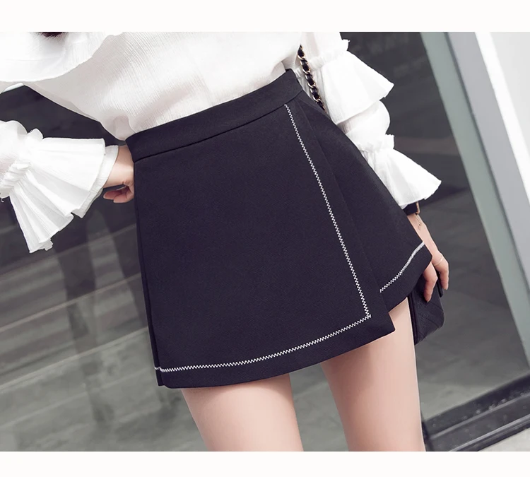Женские шорты с высокой талией поддельные две части Нерегулярные тонкие широкие женские шорты корейские трапециевидные женские юбки