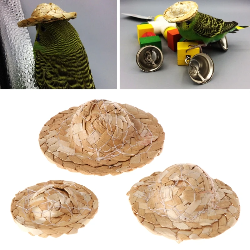 Новинка 1 шт соломенная тканая шляпа ручной работы регулируемая для попугая аксессуары для птиц модная