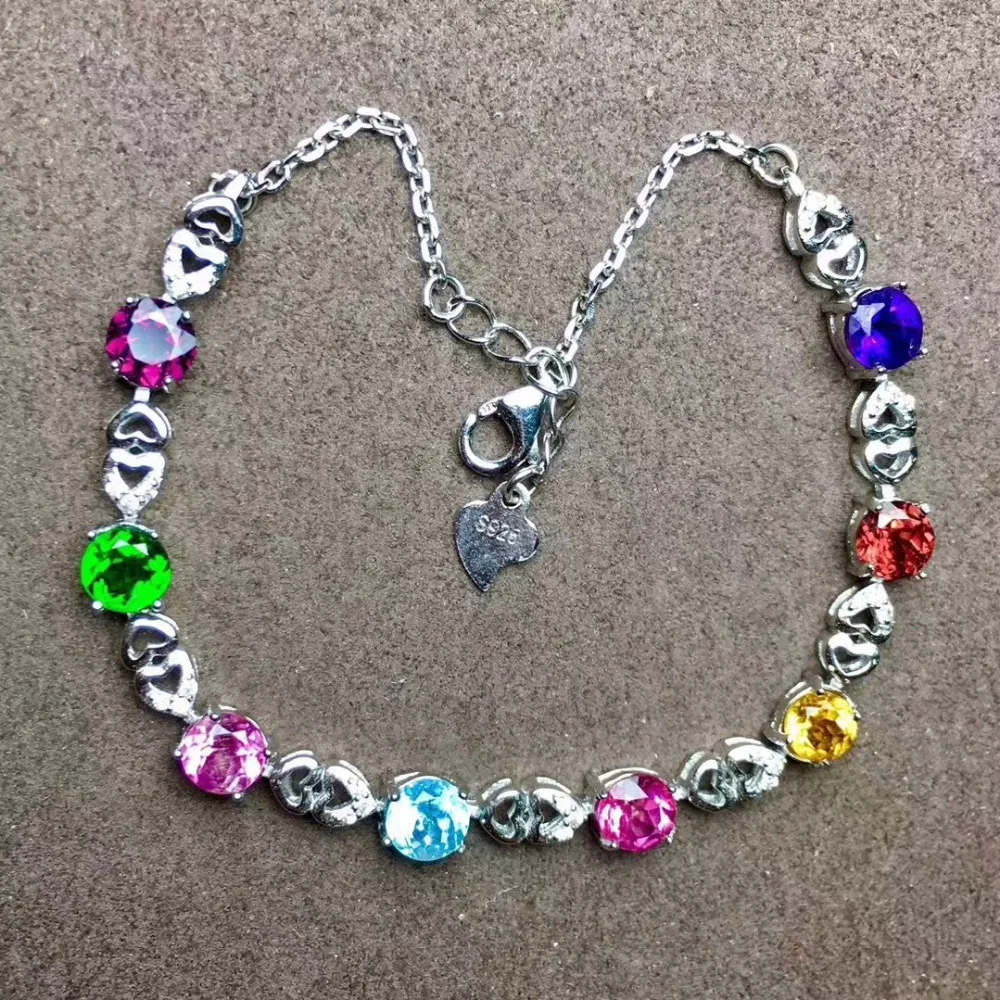  Bracelet grenat topaze multicolore naturel Bracelet cristal diopside 925 bracelet en argent femmes 