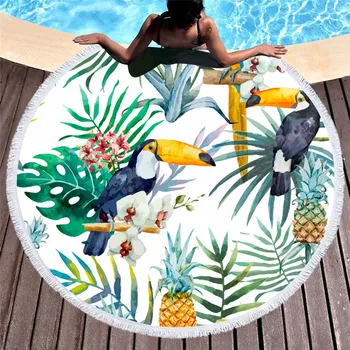

Microfiber Beach Towel for Adult Yoga Mat Tassel Blanket Tropical Plants Large Round Towel 150cm Tapestry Home Decor strandlaken