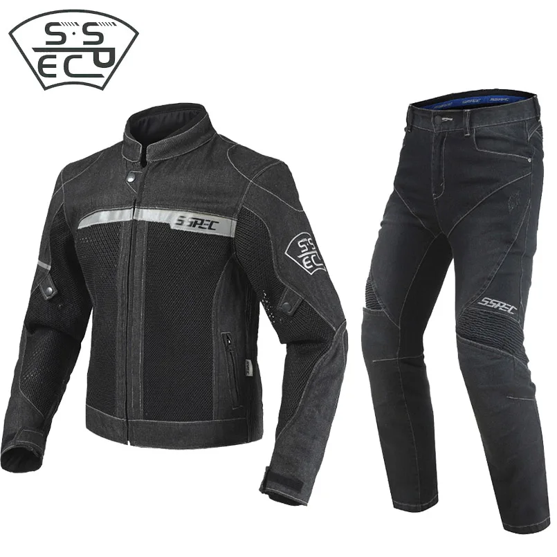 

2018 New Summer Jeans Motorcycle Jacket And Pants Black Men's Slim Denim Cloth Riding Moto Motorbike Jackets CE Protectors Pads