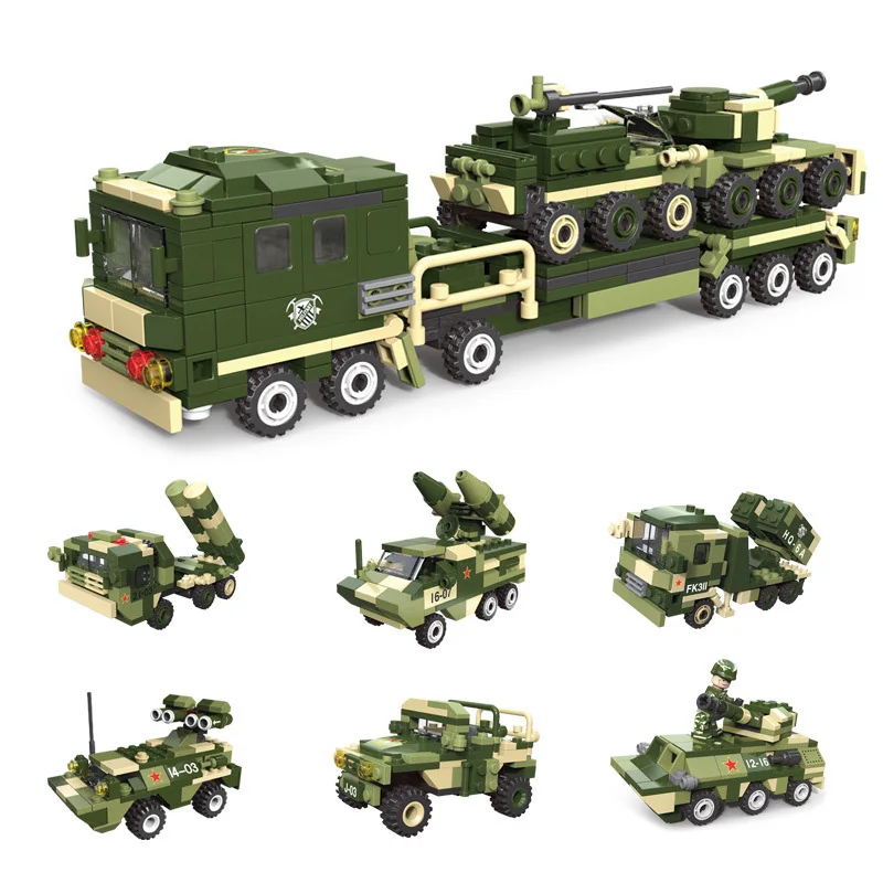 6in1 military legoing vehicles set Building Blocks Army DIY Missile aircraft Cannon tank fighting brick Educational Children Toy