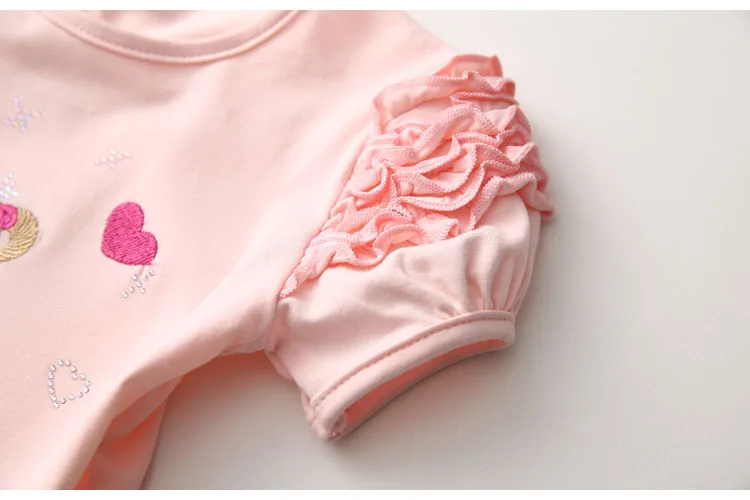 Girls Clothes 2018 Summer 100% Cotton Yellow Pink Solid Color Bow Heart Embroidery Princess Short Sleeve O-Neck Girl T-Shirt (8)