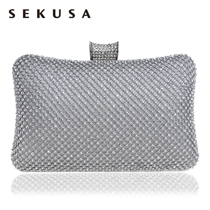 

SEKUSA Diamonds Women Evening Bags Silver/Black/Gold Chain Shoulder Day Clutches Rhinestones Party Wedding Handbags