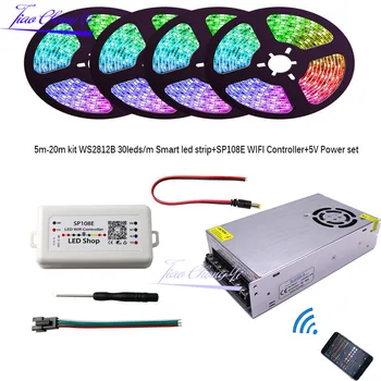

5m-20m kit WS2812B 30leds/m RGB Dream Full Color Smart Addressable Pixel LED strip+SP108E WiFi LED Controller+5V LED Power set