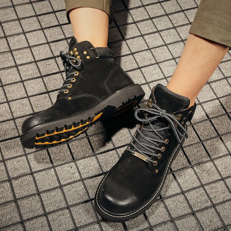 Натуральная кожа коричневые на шнуровке осенние винтажные мужские уличные ботинки военные армейские итальянские замшевые 2018 черные туфли