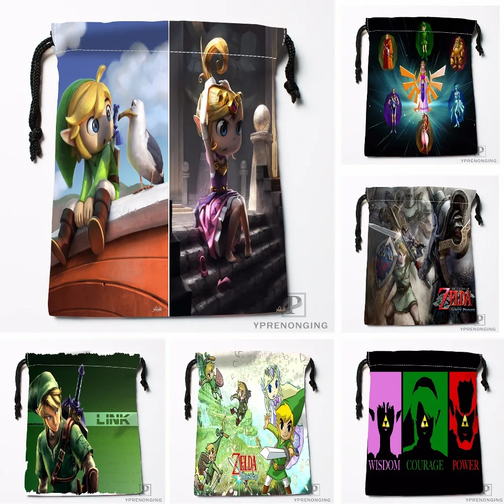 Пользовательские Легенда о Zelda мешки Drawstring печати Путешествия хранения мини-сумка Плавание Пеший Туризм игрушки мешок Размеры 18x22 см