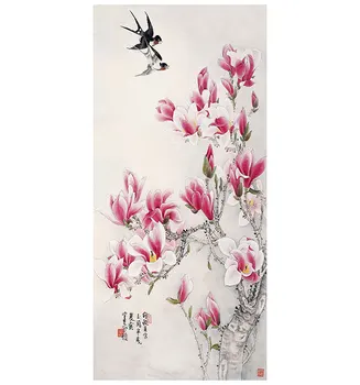 

DIY Unfinished 100% Mulberry Silk Suzhou Embroidery Sets Printed Patterns Needlework Kits Magnolia and swallow 40*100cm