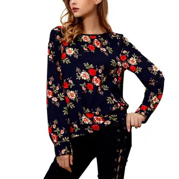 

New Summer Autumn Plus Size Blouse Women Tops Floral Print Shirts Long Sleeves Chiffon Female Fashion Tops Clothes