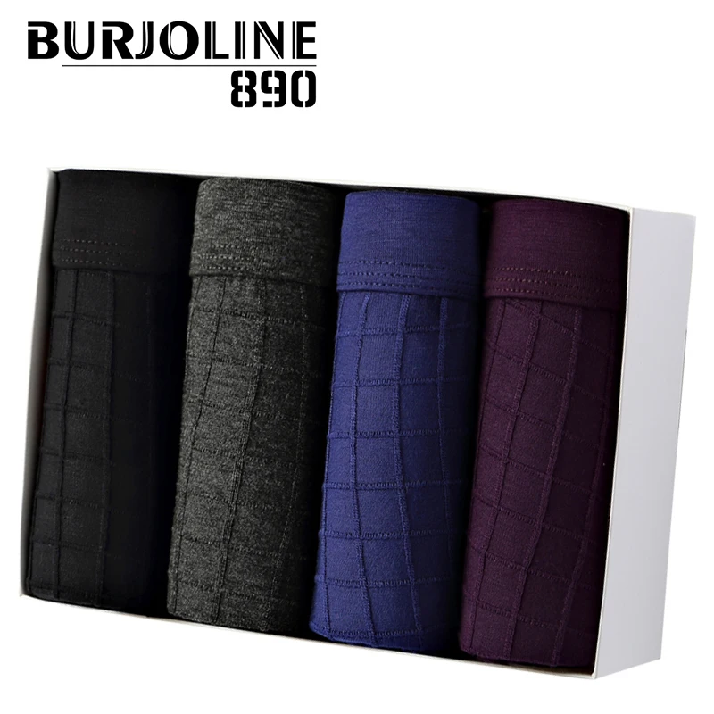 

BURJOLINE890 Men's Underwear Jacquard Plaid Breathable Mid-Waist Comfort Mens Boxer Shorts Mans Modal Panties R9906