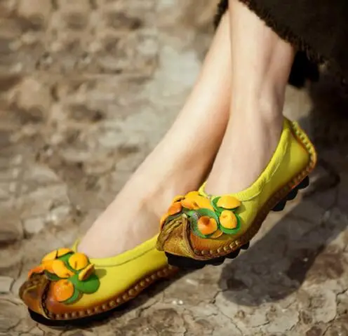 Новая мода женская обувь на плоской подошве туфли из мягкой натуральной кожи обувь для вождения женские Размеры 40 41 aa0616 - Цвет: yellow