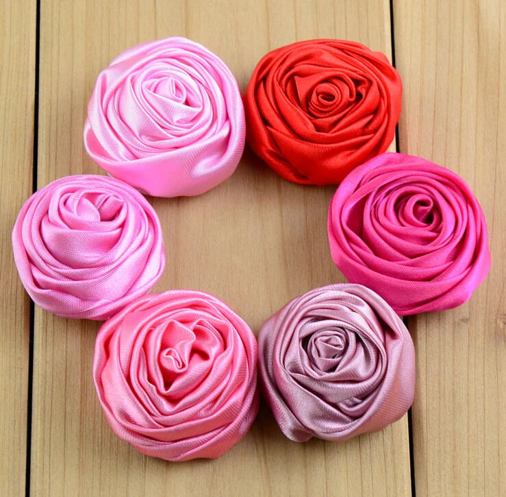 DIY Kids Satin Rolled Ribbon Rose Flowers Fabric Rosettes Hair