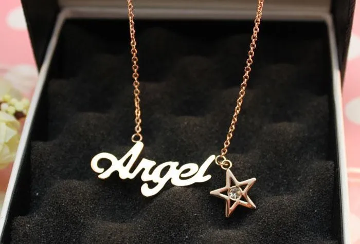 ANGEL letters necklace angel star titanium steel rose gold chain clavicle short paragraph | Украшения и аксессуары