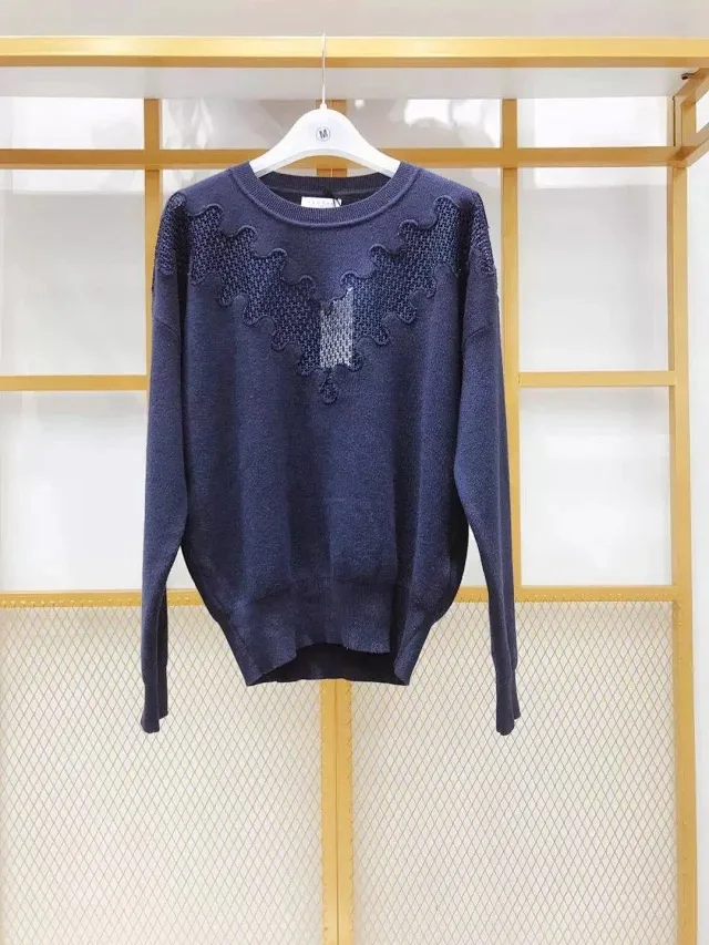 

New Women's Navy Sexy Lace Patchwork Sweater