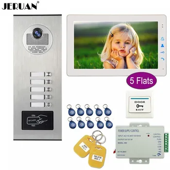 

JERUAN 9 inch Video Door phone Doorbell DoorPhone Intercom System Kit HD RFID Access Camera For 5 Households Apartment Bell