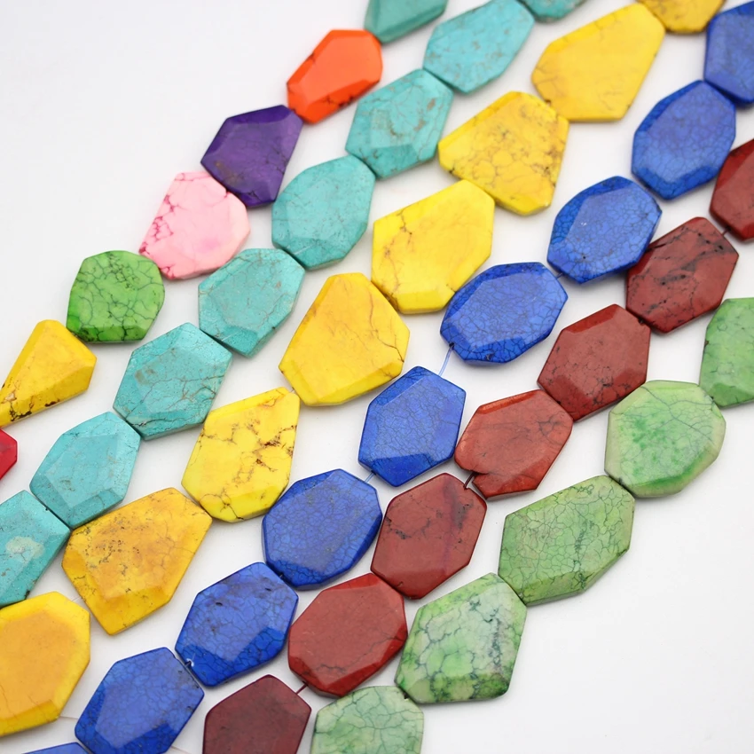 

Fashion Colorful Turquoises Howlite Irregular Beads Necklace,Natural Magnesite Slice Facted Loose Beads Jewelry Making DIY XJ-26