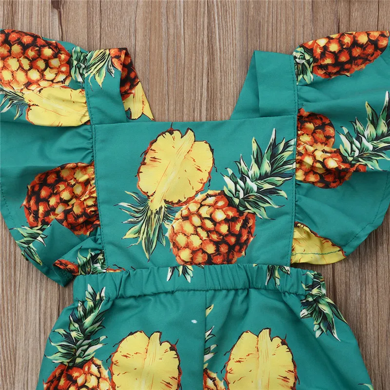 الصيف الوليد الرضع طفلة الملابس كشكش الأناناس طباعة رومبير + العصابة بذلة الزي Sunsuit 2 قطعة مجموعة