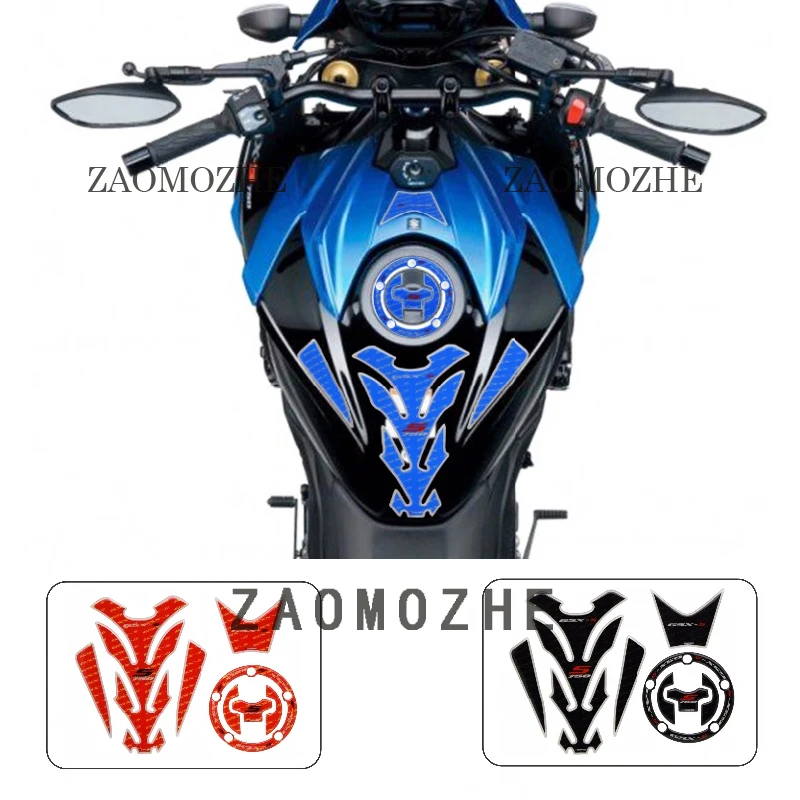 Black 3D Tank Gas Tank Pad Filler Cover Cap Sticker Decals Set for Suzuki GSX-S GSXR 750