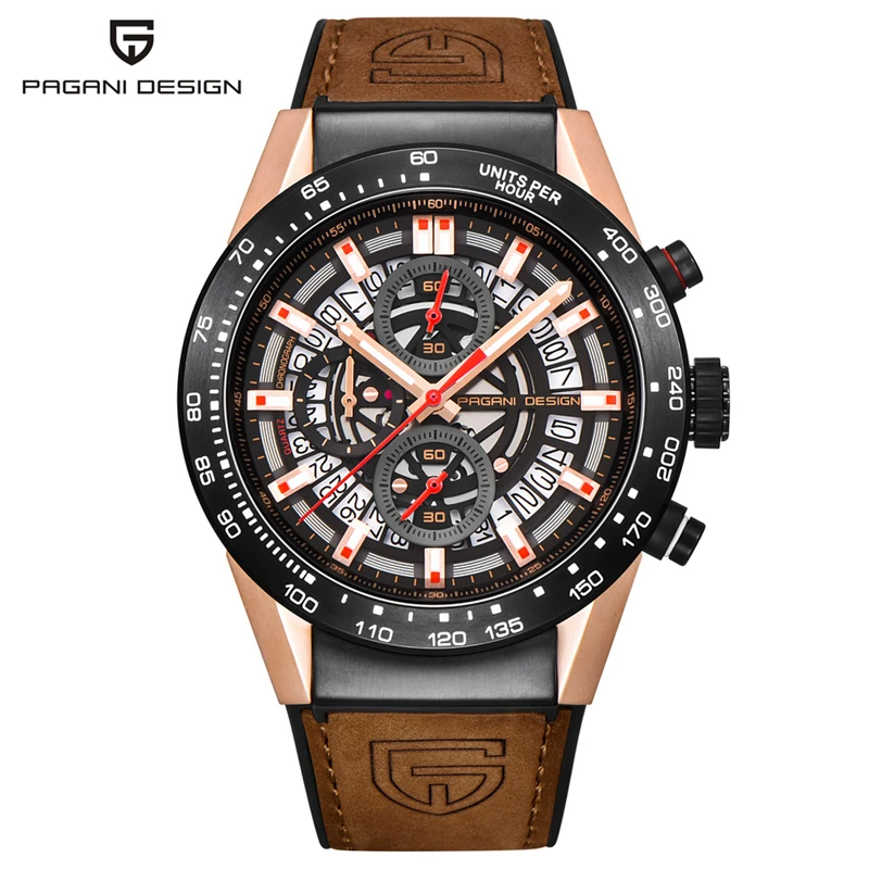 

PAGANI DESIGN Luxury Mens Watches Quartz Brown Leather Bracelet Chronograph Wristwatches Auto Date relogio masculino PD-2768