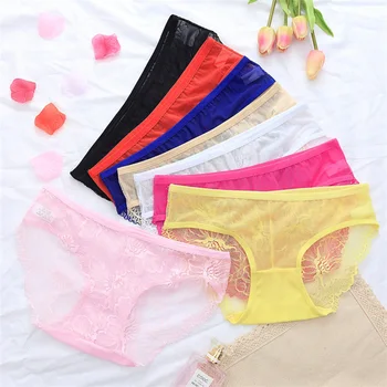 

3 Pcs Sexy Lace Panties women transparent Low-Rise Briefs Ladies Underwear Plus Size Panty Big size Intimates knickers