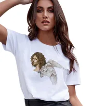 Новая футболка с принтом ангела, сексуальные топы с милым принтом и короткими рукавами, модные повседневные белые футболки