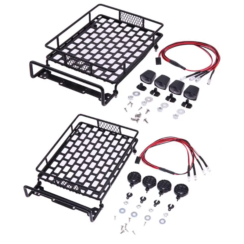 

1:10 RC Crawler Imitation Roof Travel Luggage Rack + 4LED for Axial SCX10 RC Crawler Accessories