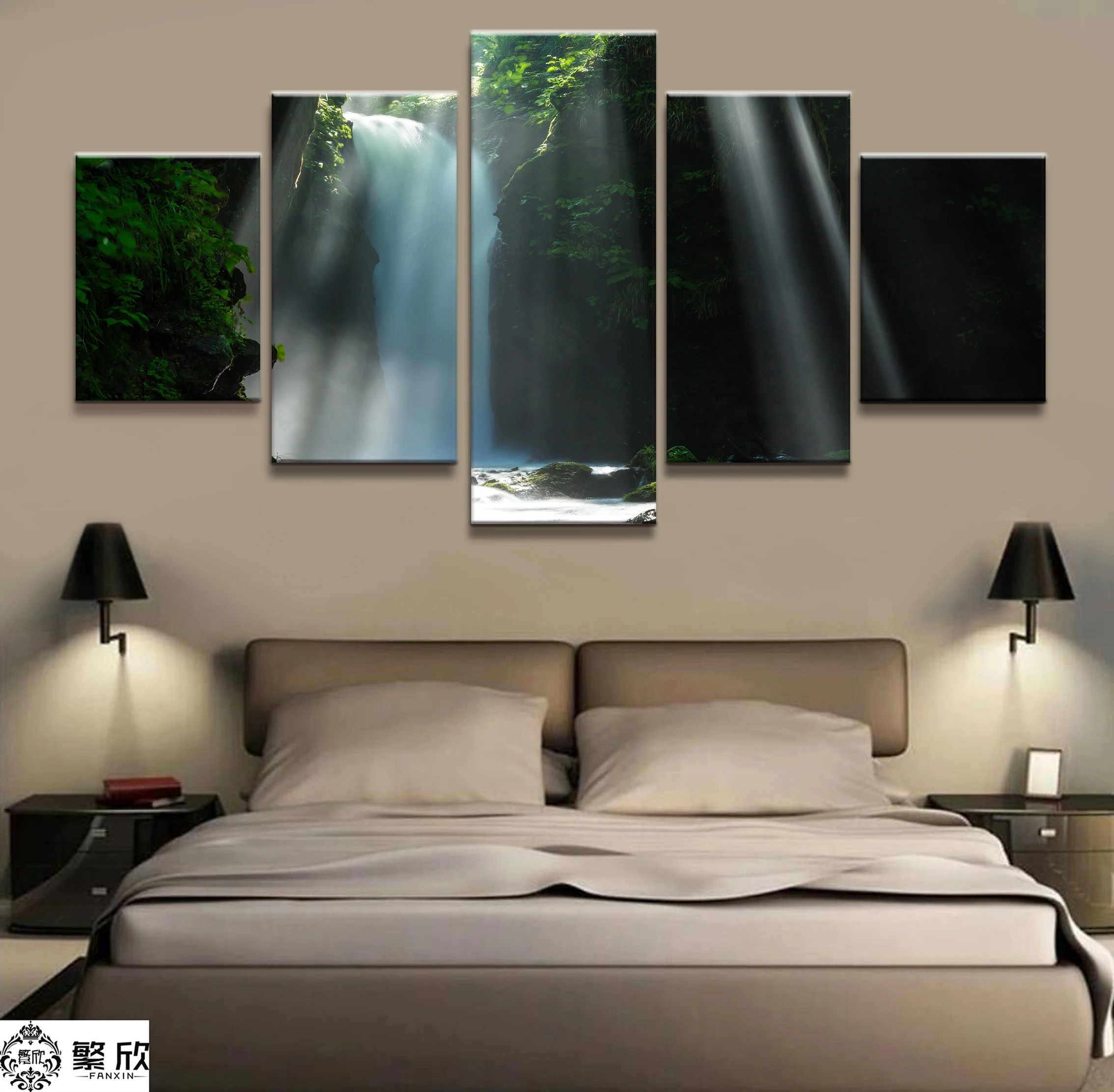 

Home Decor Modular Canvas Picture 5 Piece Waterfalls in the Forest Painting Art Poster Wall For Home Canvas Painting Wholesale