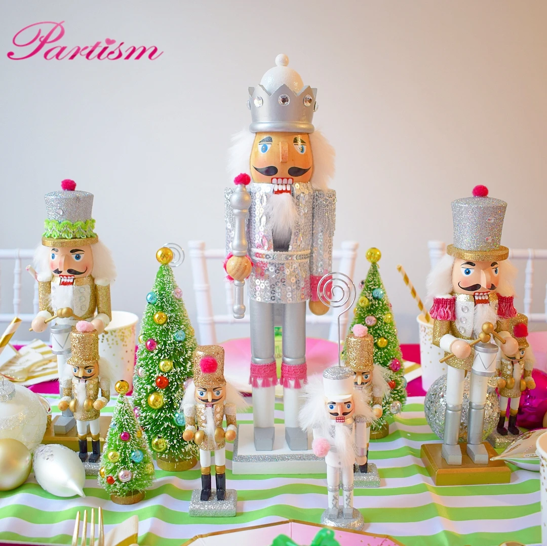 

1Set Wooden Nutcracker Puppet Desktop Decor DIY Wood Handmade Kid Gifts Christmas Ornaments Drawing Walnuts Soldiers Band Dolls