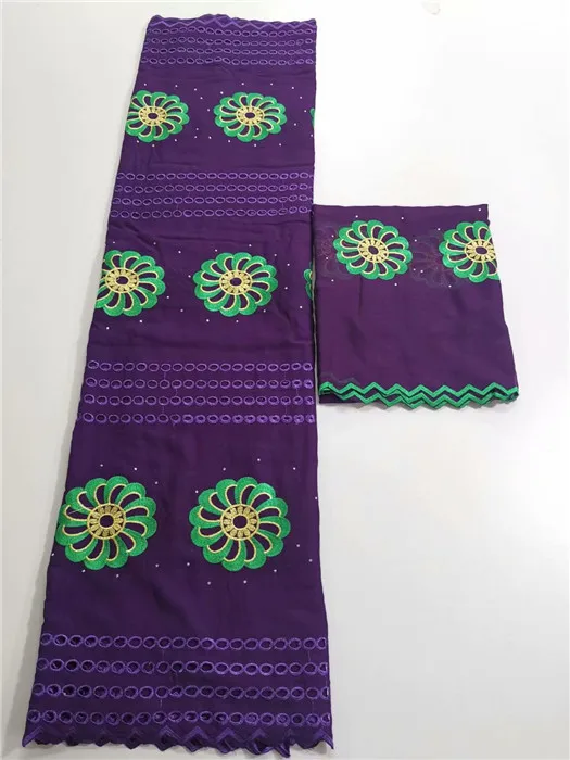 

Latest purple 5Y African embroidery cotton lace fabric and 2y Swiss voile lace fabric for making dress set YCV33