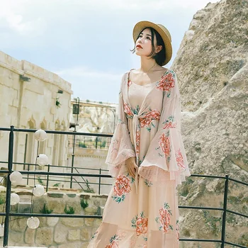 

IRINAW237 new arrival 2018 vintage ruffle long sleeve short floral chiffon shirt women outerwear summer