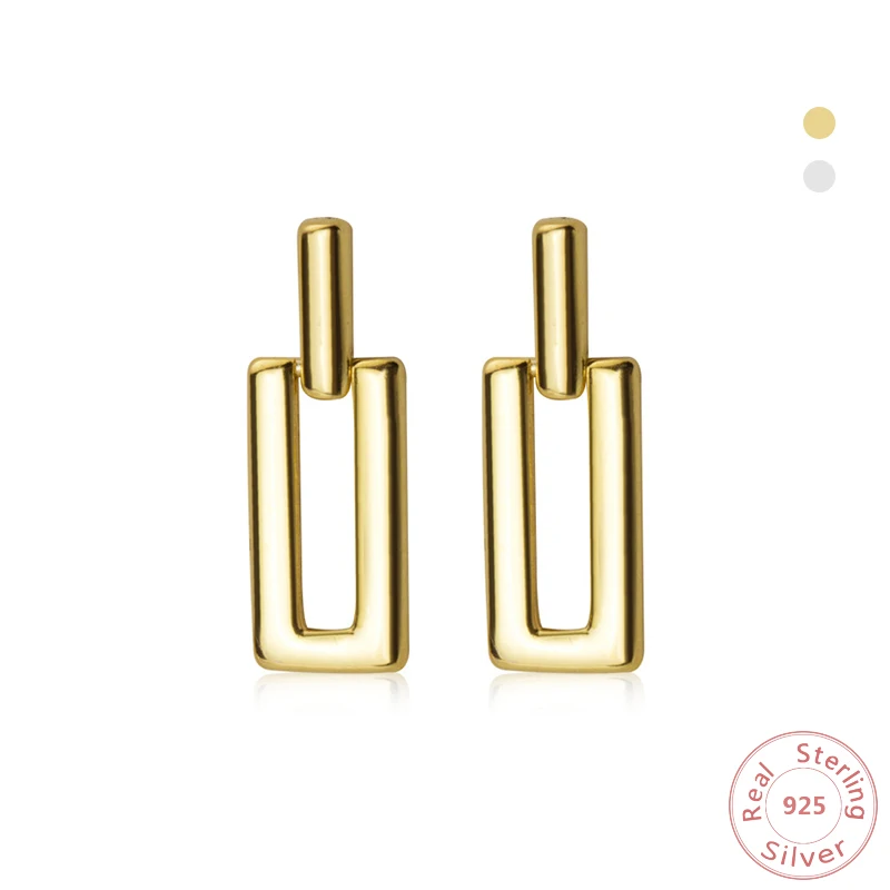 

Trendy 925 Sterling Silver For Women Simple Geometric Statement Stud Earrings Goid Color Fashion Female Gift Jewelry