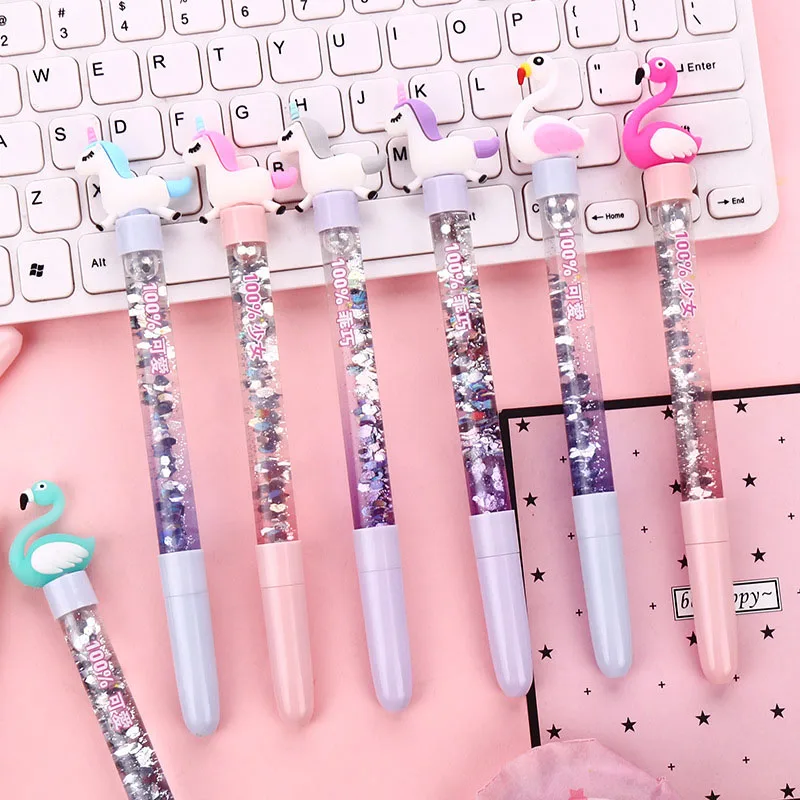 1PC Cute Unicorn Flamingo Pen Kawaii Neutral Pens Giltter Gel Pens For Kids Girls Gift School Office Supplies Novelty Stationery