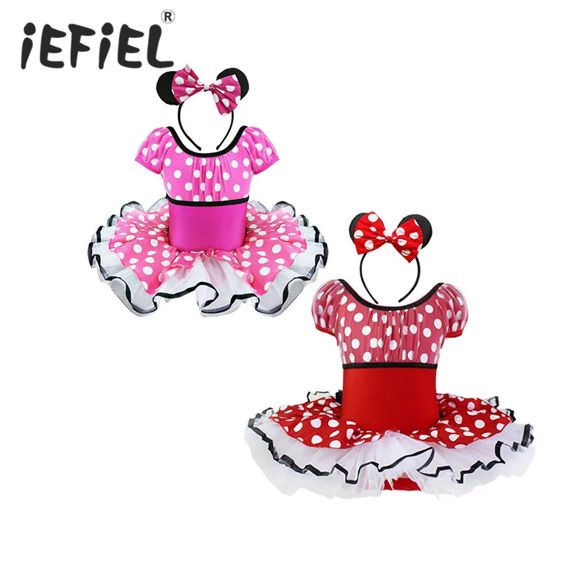 Детский карнавальный костюм Fantasia Infantil для маленьких девочек балетное платье-пачка в горошек с бантом+ повязка на голову с ушками, от 2 до 10 лет