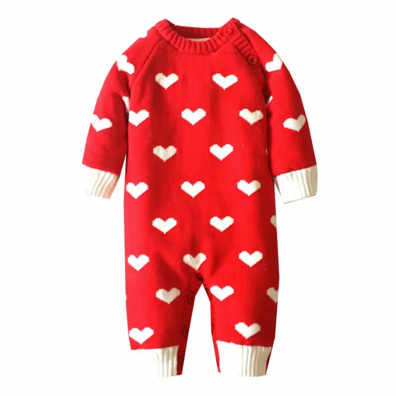 

Dollplus Christmas Love Heart Outwear Baby Warm Thick Winter Knitted Sweater Rompers Newborn Girls Jumpsuit Climbing Clothes
