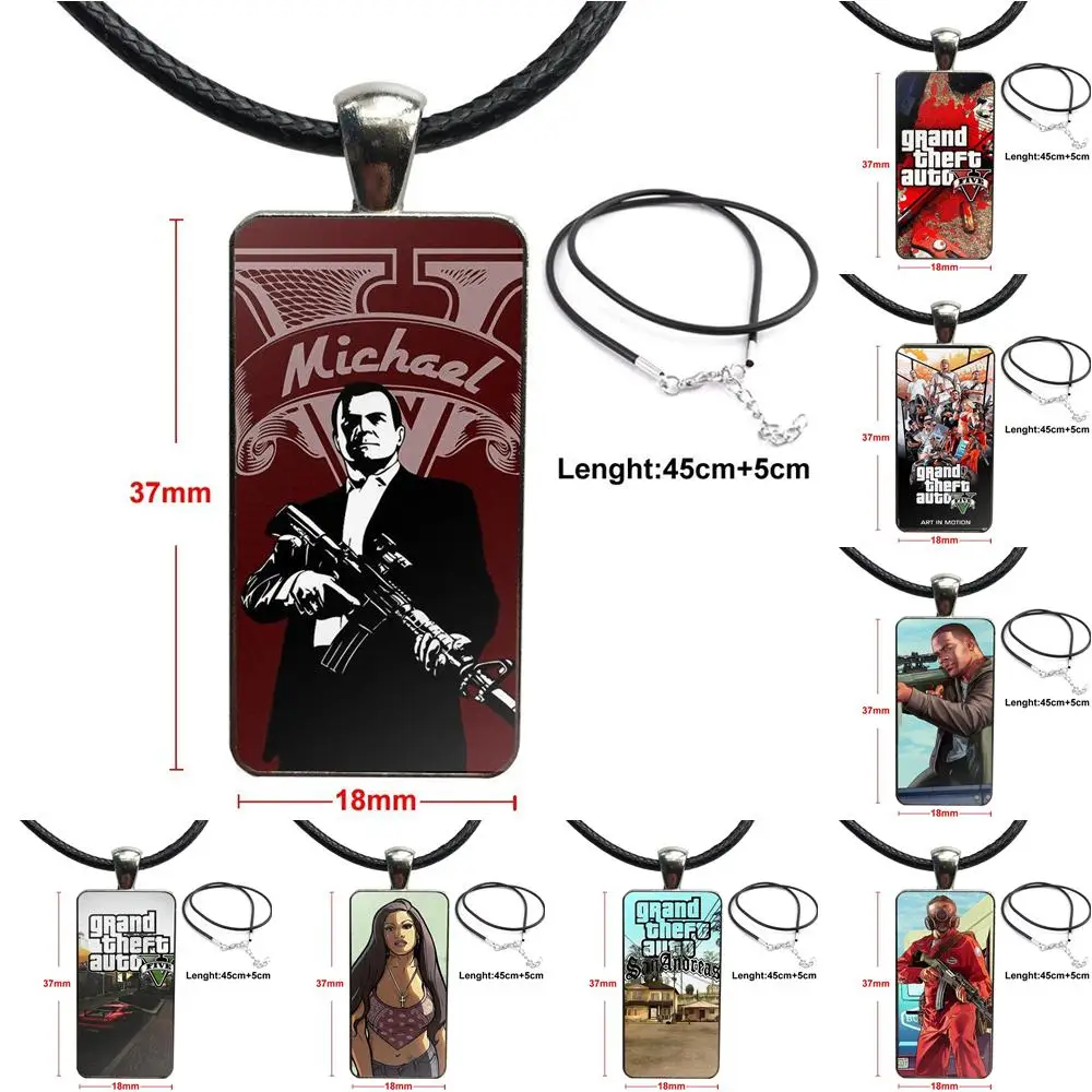 

2019 Gta Grand Theft Auto 5 V San Andreas Steel Color Glass Cabochon With Rectangle Shaped Pendant Choker Necklace For Child