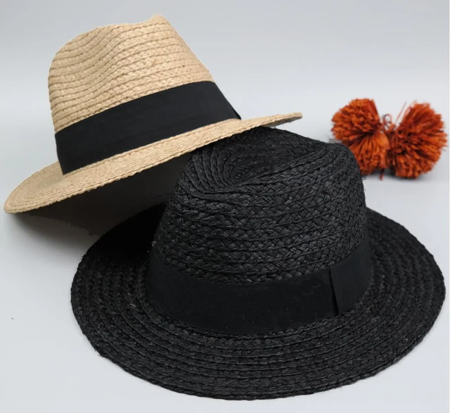 8pcs Brand Men Black Raffia Straw Fedora Hats 63cm Big Size XXL Summer