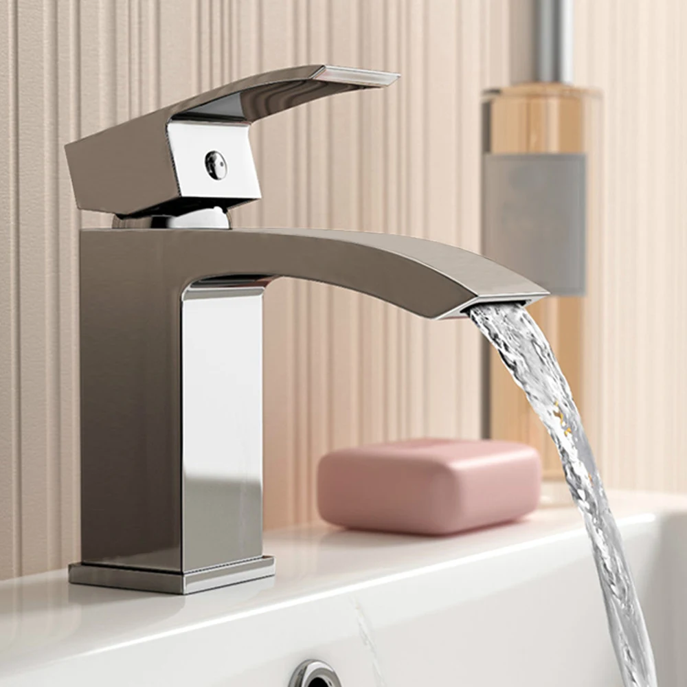 

MEOTIYS Brass Basin Faucets Deck Mounted Bathroom Faucet Sink Faucet WaterFall Single Holder Hot and Cold Mixer Sink Tap