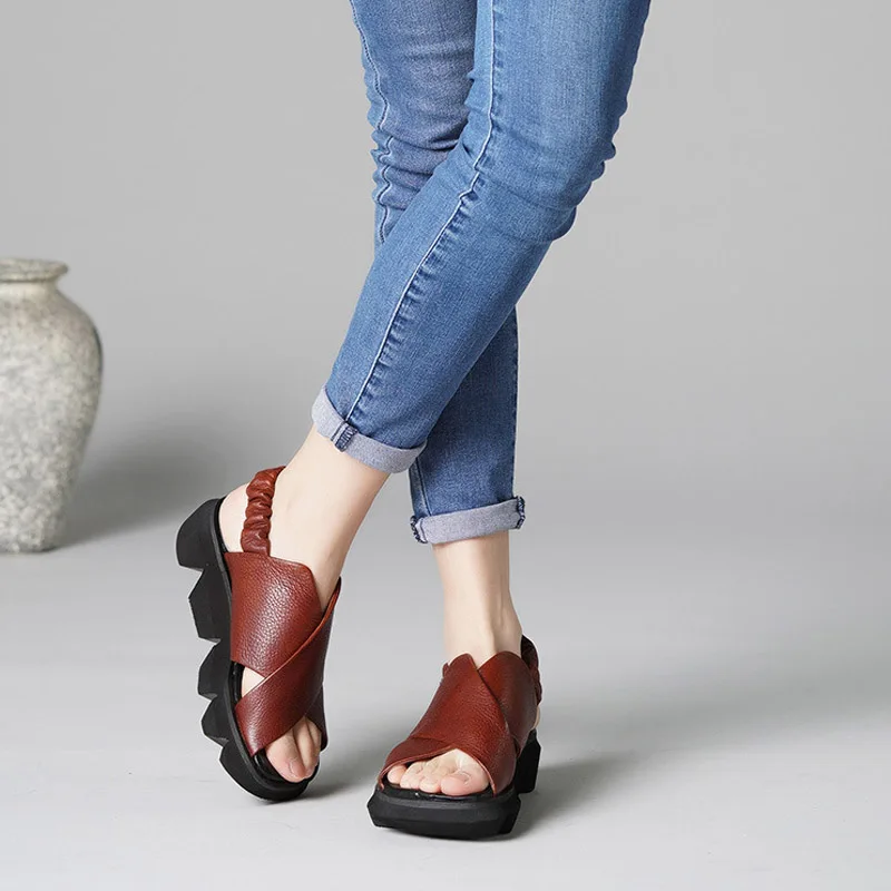 

Artdiya Original Spring and Summer New Peep Toe Thick Sole Women Sandals Comfortable Retro Genuine Leather Handmade Shoes 82-778