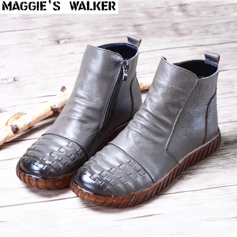 

Maggie's Walker Women's Fashion Genuine Leather Winter Casual Shoes Zipper Round-toe Genuine Leather Autumn Boots Size 35~40