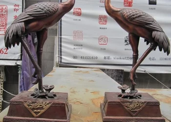 

Chinese Palace refined Red Bronze Copper Fengshui Red-crowned Crane Pair statue