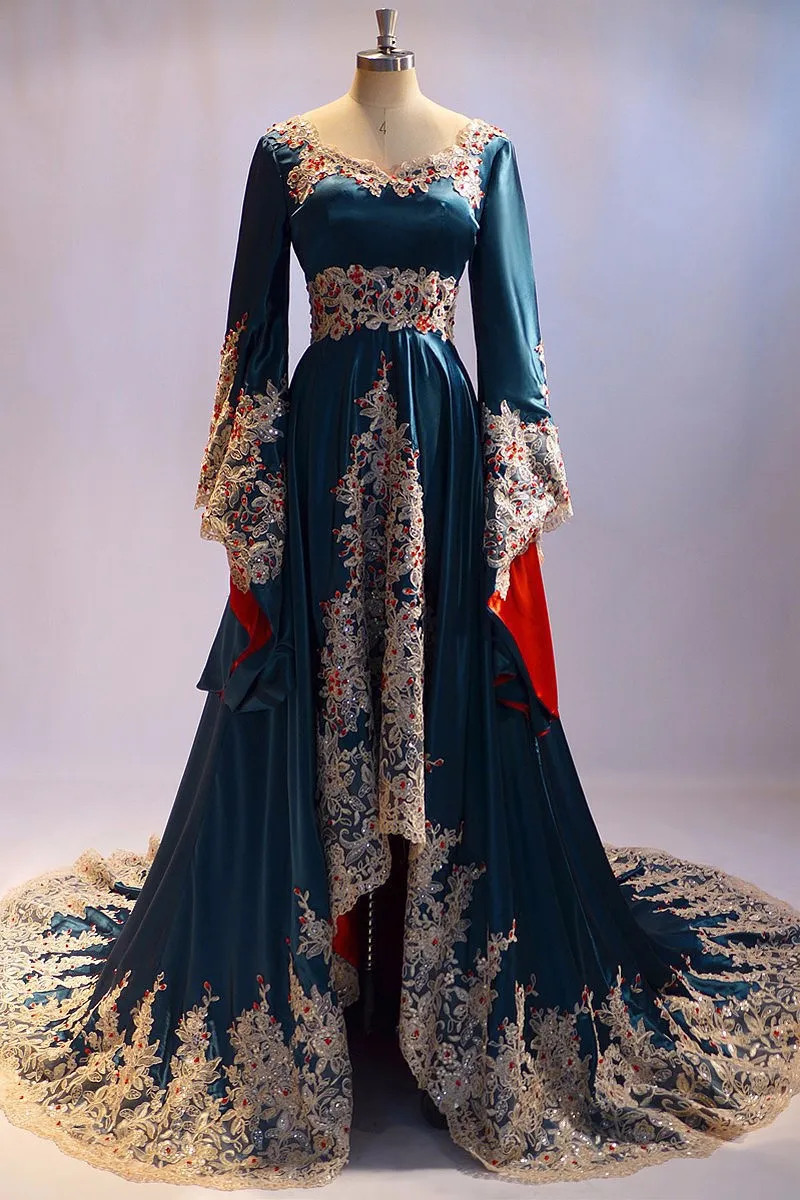Арабские вечерние платья с длинным рукавом Аппликация из бисера Дубай мусульманское платье вечернее платье vestido de festa MED01