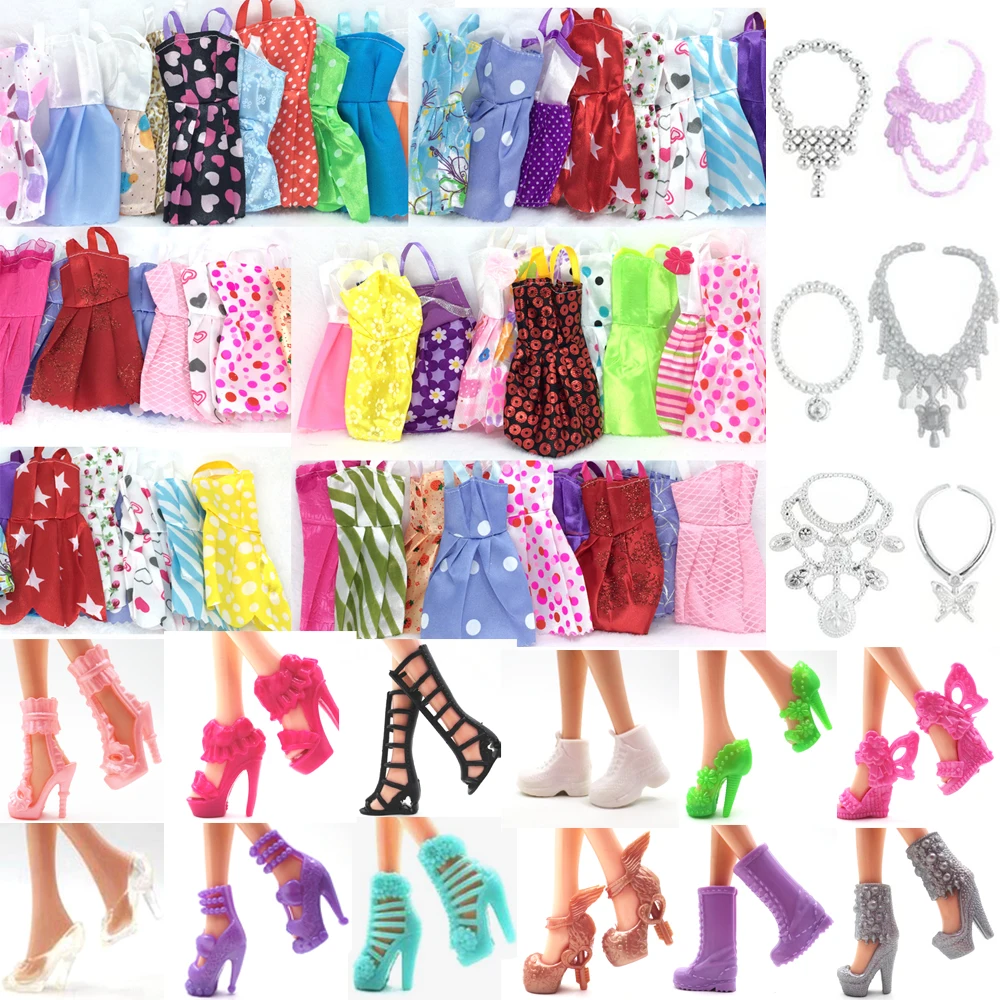 NK 28 Items Lot 10 Pcs Mix Sorts Beautiful Party Clothes Fashion Dress 6 Pcs Plastic